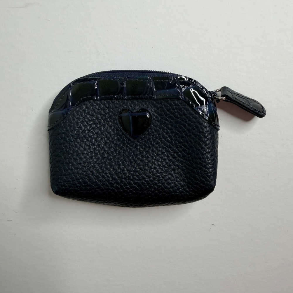 Brighton Navy Blue Pebbled Leather Heart Coin Purse Zip Pouch